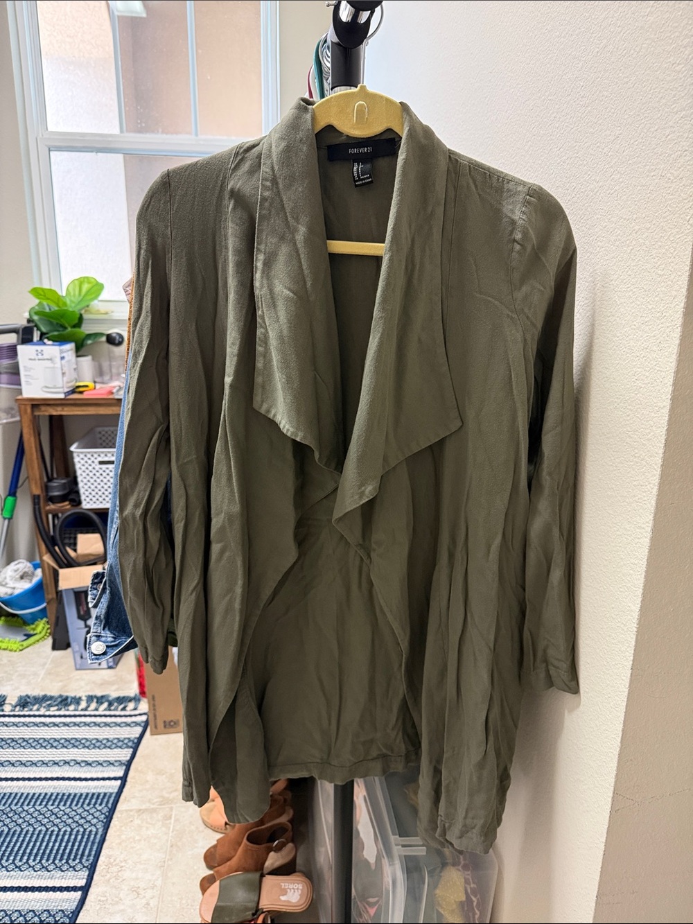 Olive Green Draped Open-Front Jacket - Forever 21